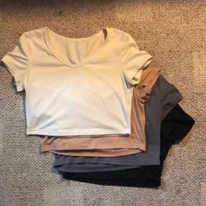 4 Crop Tops - Light Yellow, Brown, Grey, Black